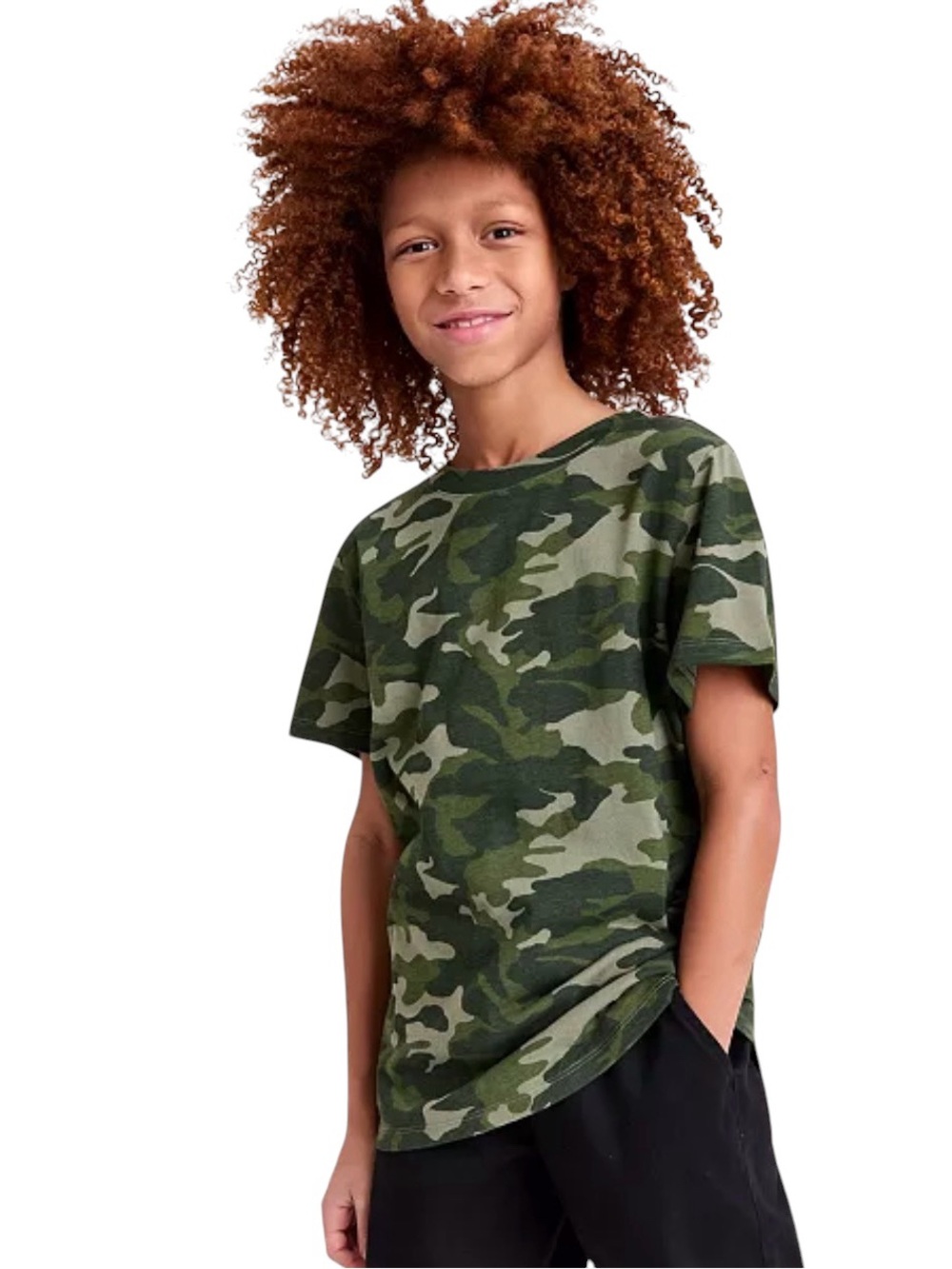 New Boys Core Camo-Print Short-Sleeve T-Shirt Green Size Medium
